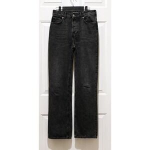 HM Womens High Waisted Straight Leg Jeans Washed Black 100 Cotton Denim 27